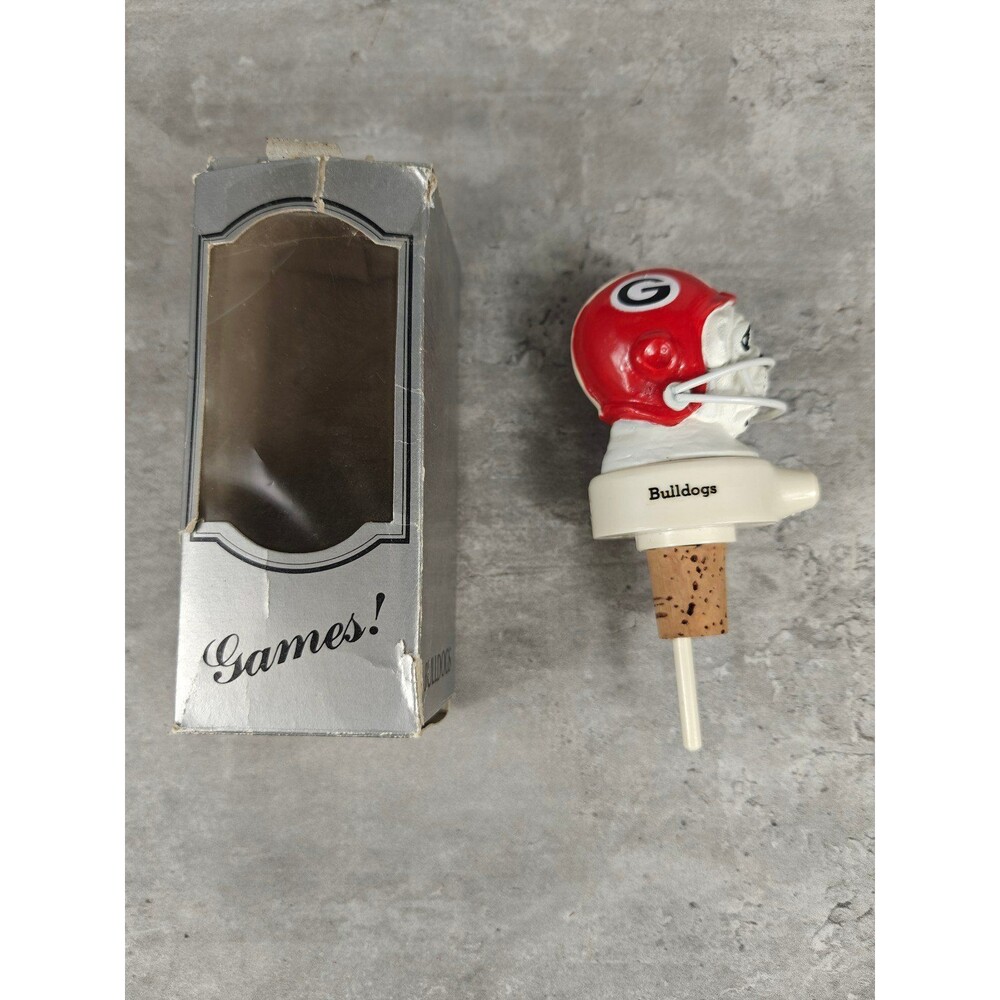 Vintage NCAA Georgia Bulldogs Bottle Stopper Pourer Mascot Head In Box